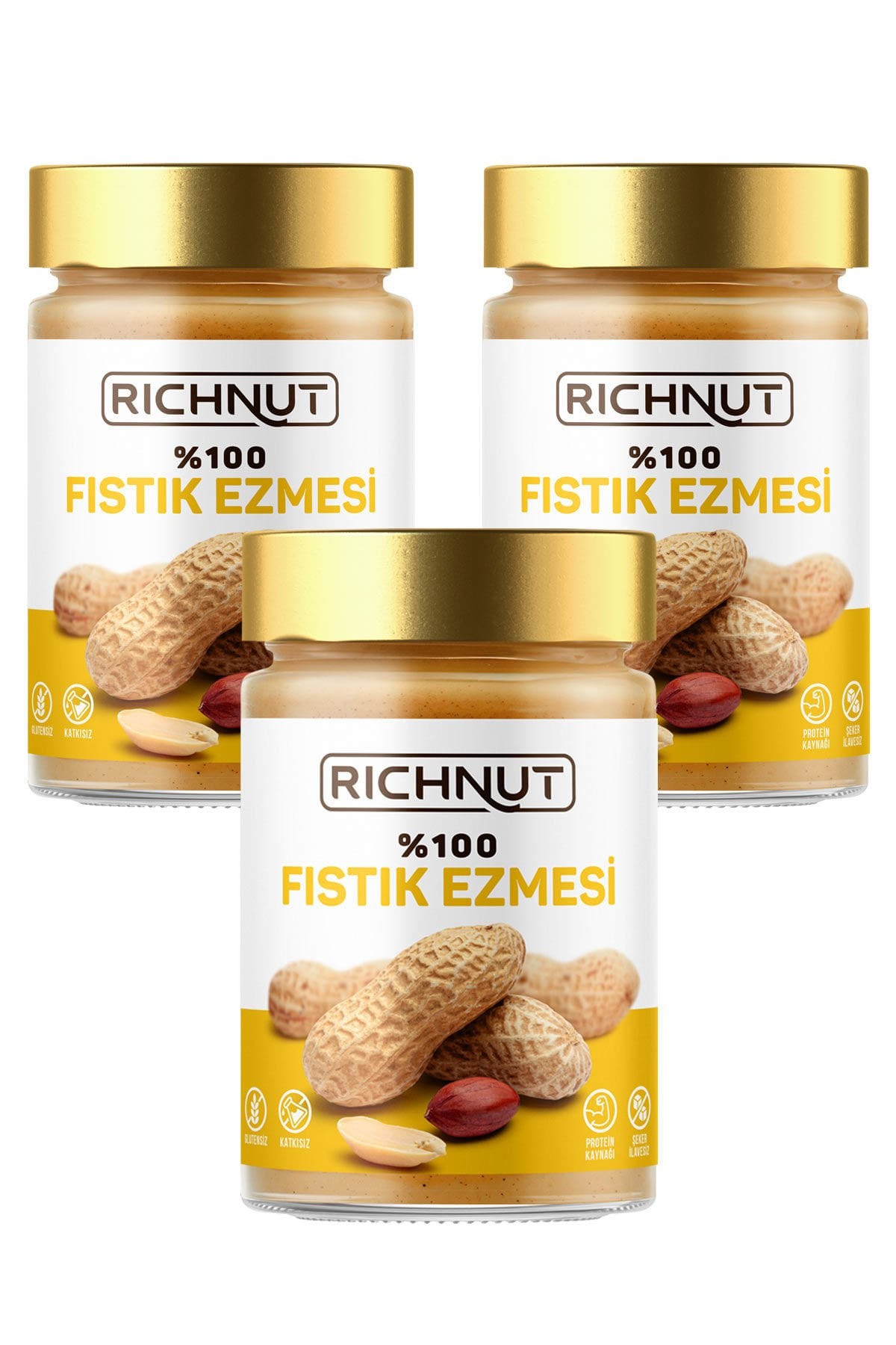 Fıstık Ezmesi 3 x 300 g – %100 Yer Fıstığı, Şeker İlavesiz, Katkısız