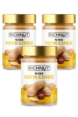 Fıstık Ezmesi 3 x 300 g – %100 Yer Fıstığı, Şeker İlavesiz, Katkısız