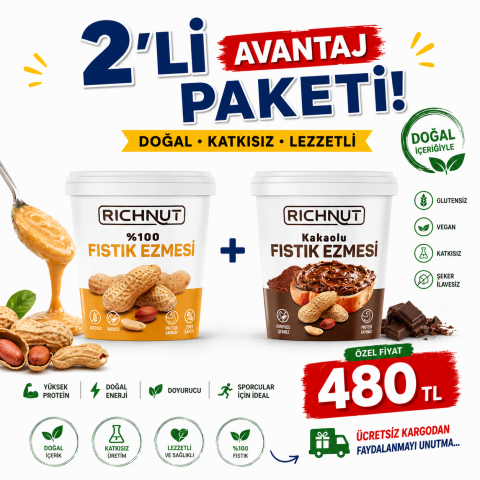 2 Kg Fıstık Ezmesi (1 KG ÇİKOLATALI + 1 KG SADE)