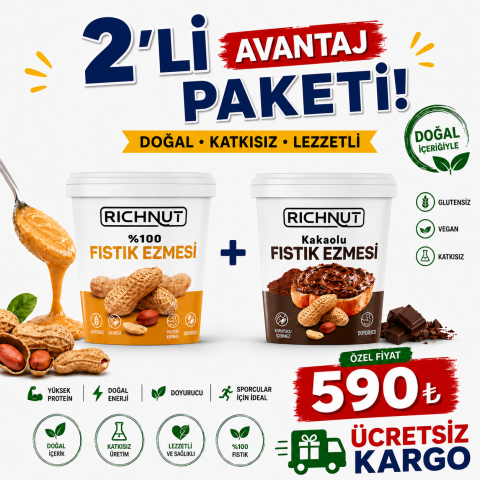 2 Kg Fıstık Ezmesi (1 KG ÇİKOLATALI + 1 KG SADE)