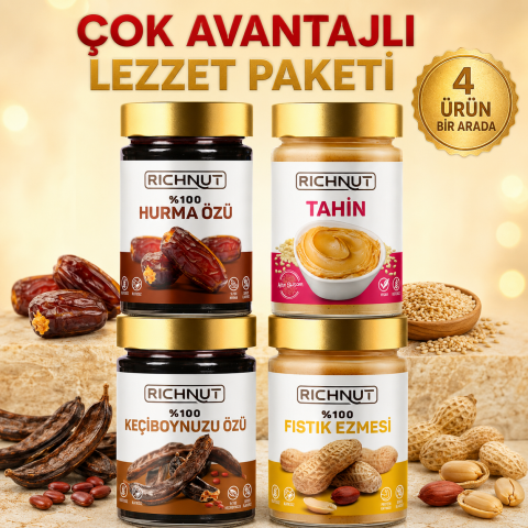 4'lü Avantaj Paketi (%100 Tahin, Fıstık Ezmesi, Harnup Özü, Hurma Özü)