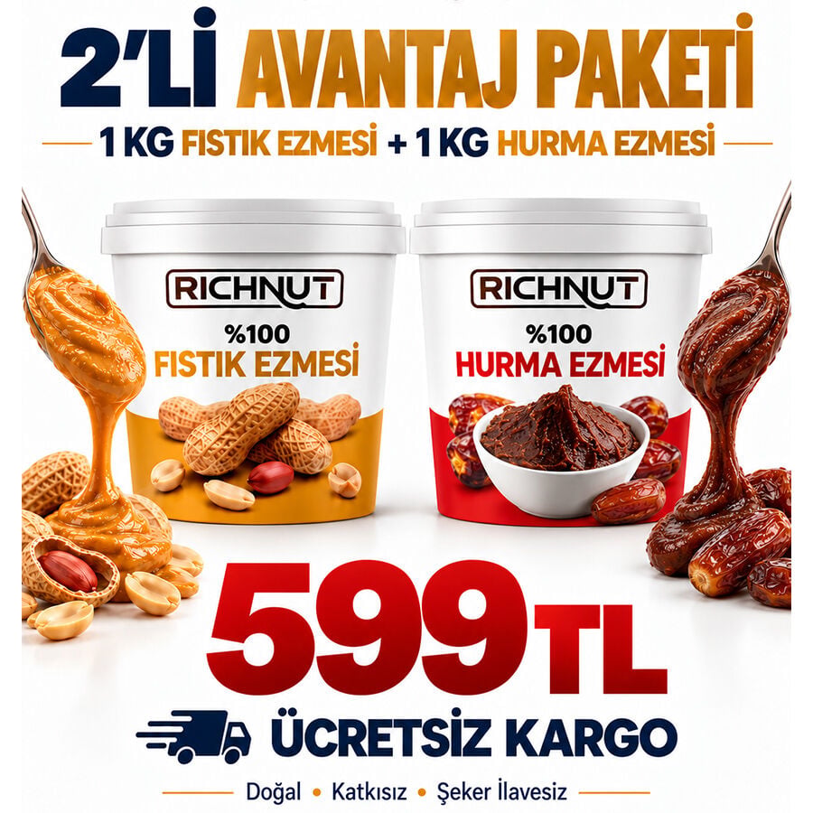 Hurma Ezmesi 1 KG + Fıstık Ezmesi 1 KG