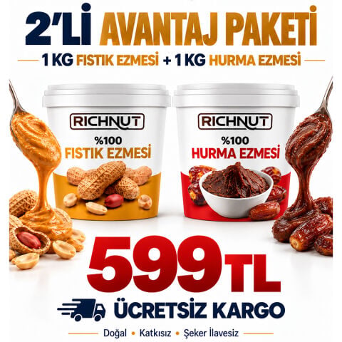 Hurma Ezmesi 1 KG + Fıstık Ezmesi 1 KG