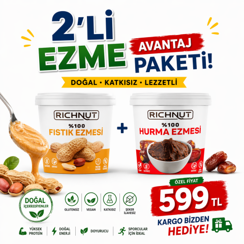 Hurma Ezmesi 1 KG + Sade Fıstık Ezmesi 1 KG