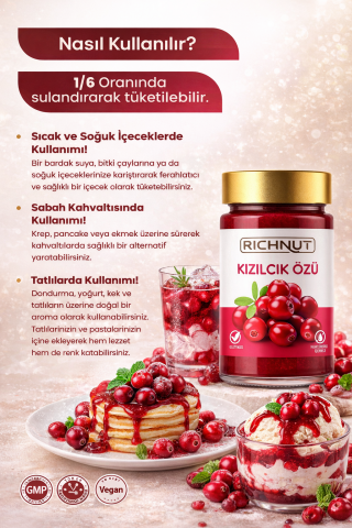 Kızılcık Özü – Katkısız, Koruyucu ve Renklendirici İçermez