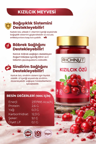 Kızılcık Özü (Katkı, Koruyucu, Renklendirici İÇERMEZ)
