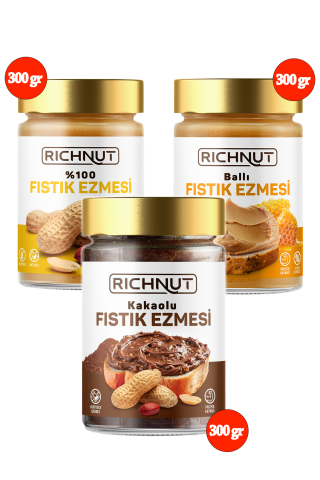 3'lü Paket Karışık Fıstık Ezmesi (Kakaolu, Ballı, Sade)